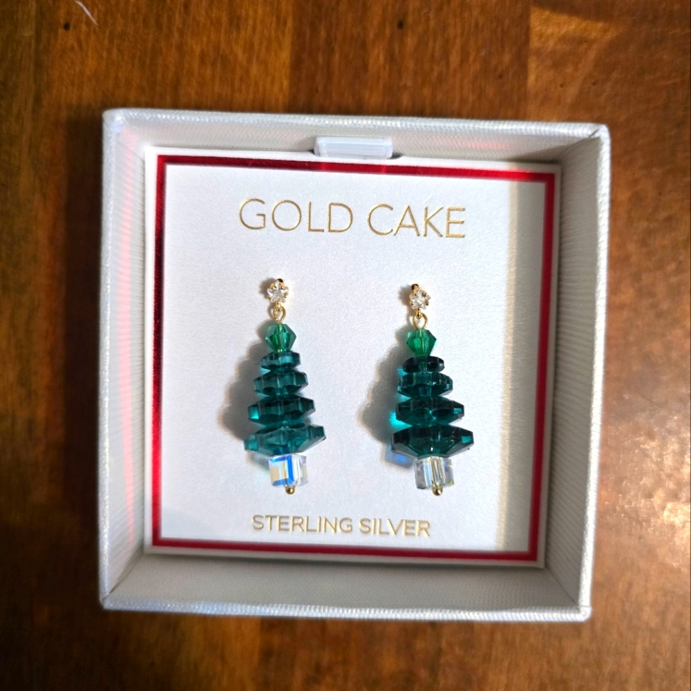 Gold Cake Christmas Tree Earrings
